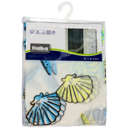 Шторка для ванной HAIBA HB75061 180x180cм 12 колец, белые ракушки (812671)
