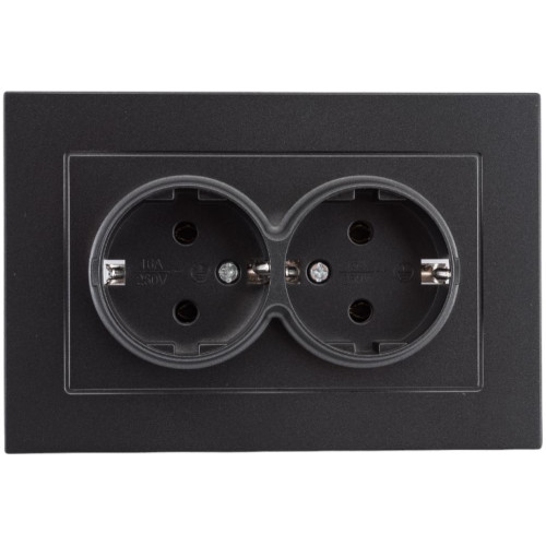 Розетка 2-ая 2P+E Universal Афина 16А в сборе графит A0128-Gr