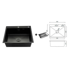 Мойка нерж. врезная GAPPO 60х50х21,5 см тол. 3 мм, чёрная (сифон, коландер) GS6050-6