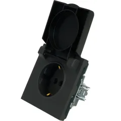 Розетка 2P+E ЭМИЛИ защ.шторки с крышкой черный RST16-5112-05