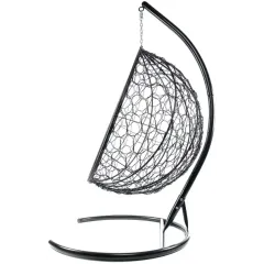 Кресло подвесное с ротангом Капля черное с голубой подушкой