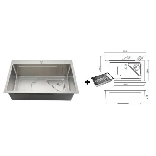 Мойка нерж. врезная GAPPO 72х46х21,5 см тол. 3 мм, сатин (сифон, коландер) GS7246
