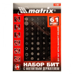 Набор бит MATRIX с магнитным держателем, CrV,61шт (11387)