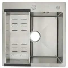 Мойка нерж. врезная GAPPO 50х50х21,5 см тол. 3 мм, сатин (сифон, коландер) GS5050