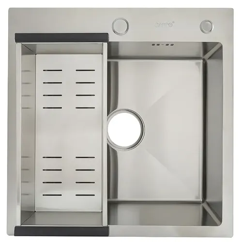 Мойка нерж. врезная GAPPO 50х50х21,5 см тол. 3 мм, сатин (сифон, коландер) GS5050