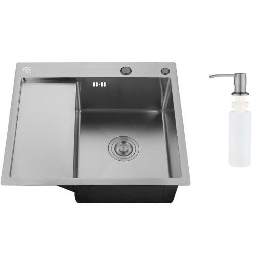 Мойка нерж. врезная РМС, MRK-5851BL-R, 580х510 мм, цвет графит, дозатор, сифон