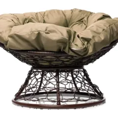 Кресло ПАПАСАН Home с ротангом коричневое с подушкой лен