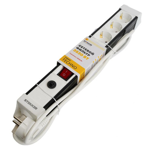 Фильтр сетевой Stekker 4 роз. 16A 3м белый HM22-41-03 Techno 50148