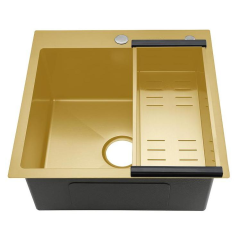 Мойка нерж. врезная GAPPO 50х50х21,5 см тол. 3 мм, золото (сифон, коландер) GS5050-3