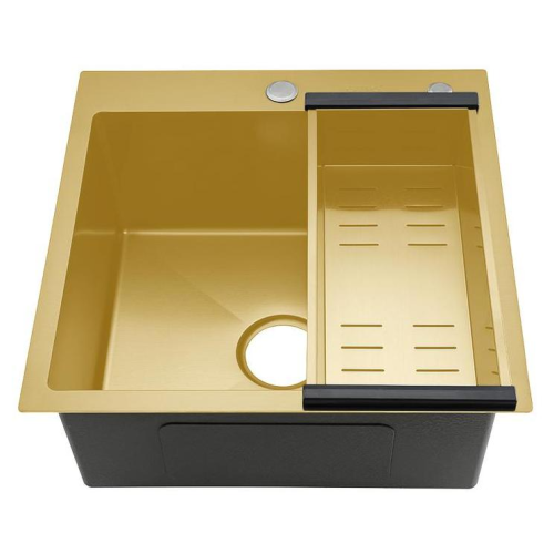 Мойка нерж. врезная GAPPO 50х50х21,5 см тол. 3 мм, золото (сифон, коландер) GS5050-3