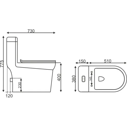 Унитаз-монолит EVA GOLD SM9610R безободковый, тонкое сиденье ДП, с гофрой и гибкой подводкой