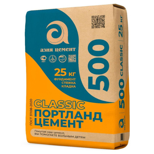 Портландцемент ЦЕМ I 42,5Н Азия Цемент   М500   Д-0   25кг