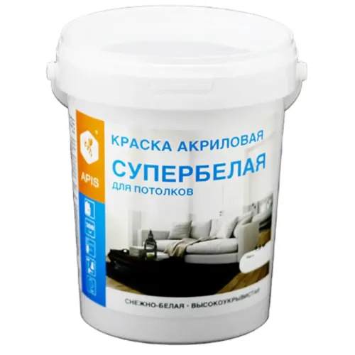 Краска в/д APIS акриловая для потолков супербелая 1,5кг