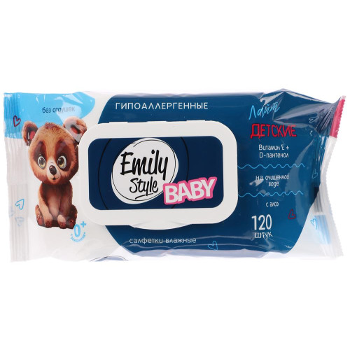 Салфетки влажные Emily Style Лайт детские, без отдушки с клапаном 120шт (914-059)