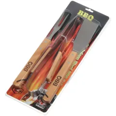 Набор для барбекю костровой, нержавеющая сталь, дерево, 3 предмета (лопатка, щипцы, вилка для гриля)