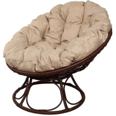 Кресло ПАПАСАН Home с ротангом коричневое с подушкой лен