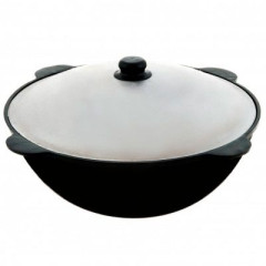 Казан УЗБЕКСКИЙ чугунный с крышкой, дно плоское, 16л