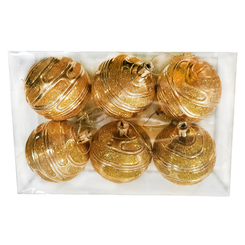 Шары новогодние ВОЛШЕБНЫЕ ПОДАРКИ набор 6 шт, цвет: золотой, диаметр: 6 см  (2787-3)