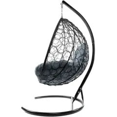 Кресло подвесное с ротангом XL черное с серой подушкой
