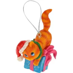 Украшение ёлочное Котик с подарком 7см полирезина (8\6352)