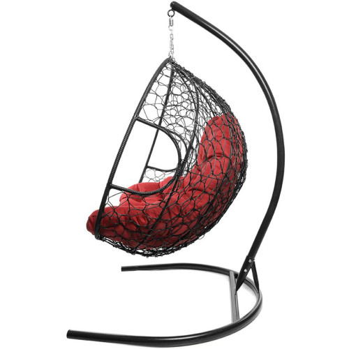 Кресло подвесное с ротангом ДЛЯ ДВОИХ черное с красной подушкой