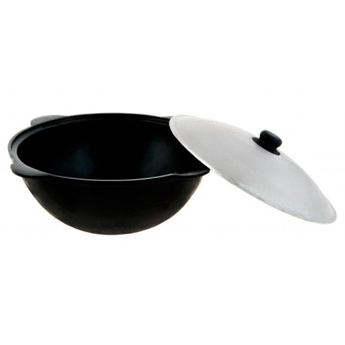 Казан УЗБЕКСКИЙ чугунный с крышкой, дно плоское,  8л