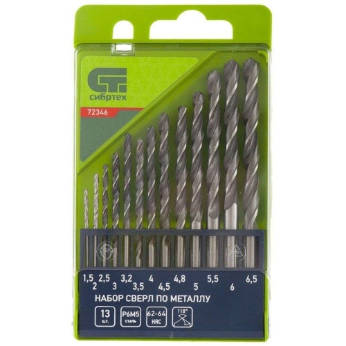 Набор сверл по металлу СИБРТЕХ Р6М5 13 пр (72346)