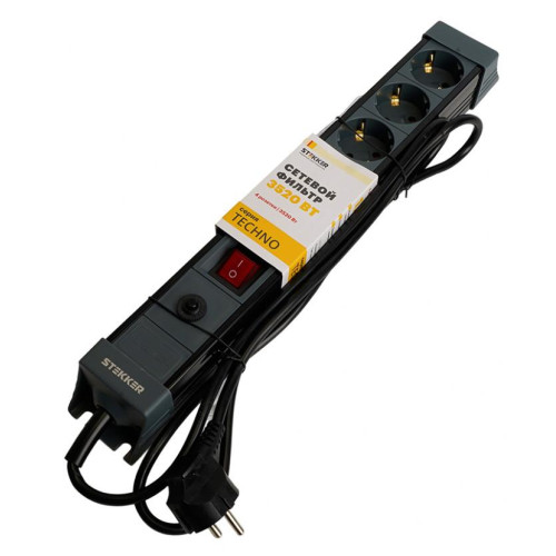 Фильтр сетевой Stekker 4 роз. 16A 3м черный HM22-41-03 Techno 50157