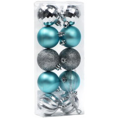 Шары новогодние набор 10шт, диаметр 5см бирюзовый/серебристый (10419994)