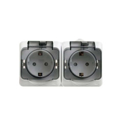 Розетка О/У 2-ая 2P+E ЭТЮД IP44 белый шторки, крышка PA16-244B