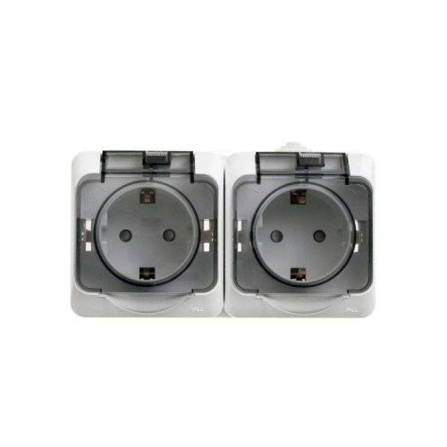 Розетка О/У 2-ая 2P+E ЭТЮД IP44 белый шторки, крышка PA16-244B