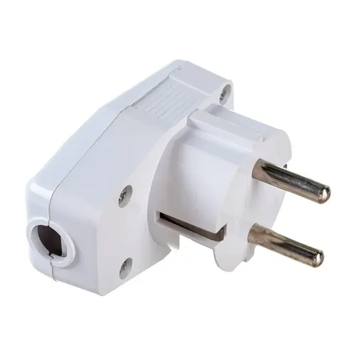 Вилка STEKKER угловая с кнопкой 16A белая PPG16-43-202