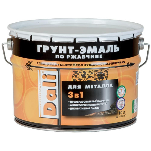Грунт-эмаль DALI по ржавчине 3 в 1 гладкая RAL 6005 зелёный мох  10 л