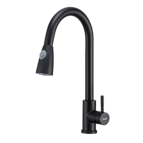 Смеситель для кухни FRAP F60991-6 с выдвижным гибким изливом, чёрный