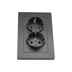 Розетка 2-ая 2P+E Universal Афина 16А в сборе графит A0128-Gr