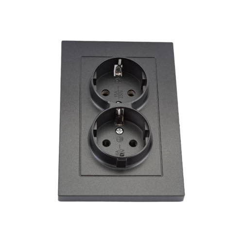 Розетка 2-ая 2P+E Universal Афина 16А в сборе графит A0128-Gr