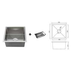 |Мойка нерж. врезная GAPPO 44х44х21,5 см тол. 3 мм, сатин (сифон, коландер) GS4444