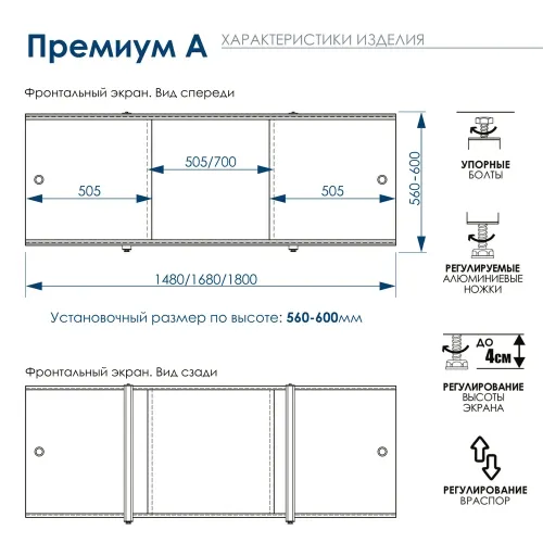 Экран для ванны МЕТАКАМ премиум А 1,5 м голубой