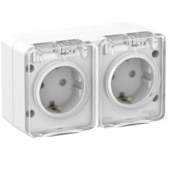 Розетка О/У 2-ая 2P+Е AtlasDesign Profi54 16А IP54 250В с заземл. защ. шторки бел. SchE ATN540126