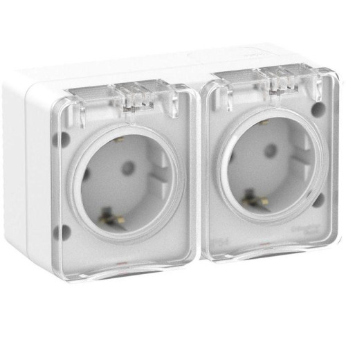 Розетка О/У 2-ая 2P+Е AtlasDesign Profi54 16А IP54 250В с заземл. защ. шторки бел. SchE ATN540126