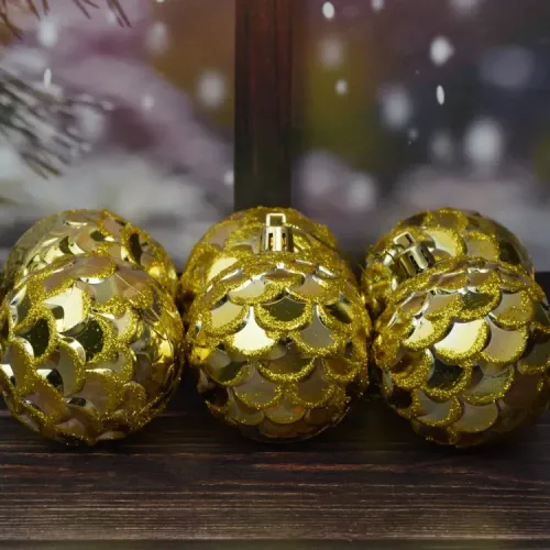 Шары новогодние ВОЛШЕБНЫЕ ПОДАРКИ набор 6 шт, цвет: золотой, диаметр: 6 см  (8004-3)
