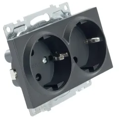 Розетка 2-ая 2P+E Катрин черный с защитной шторкой GLS16-7114-05