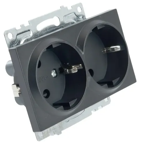 Розетка 2-ая 2P+E Катрин черный с защитной шторкой GLS16-7114-05