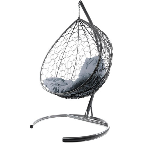 Кресло подвесное с ротангом XL серое с серой подушкой