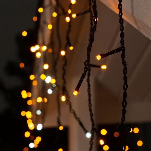 Гирлянда LUAZON LIGHTING Бахрома 3х0,6м темная нить, 160 LED свечение желтое с мерцанием (3584179)