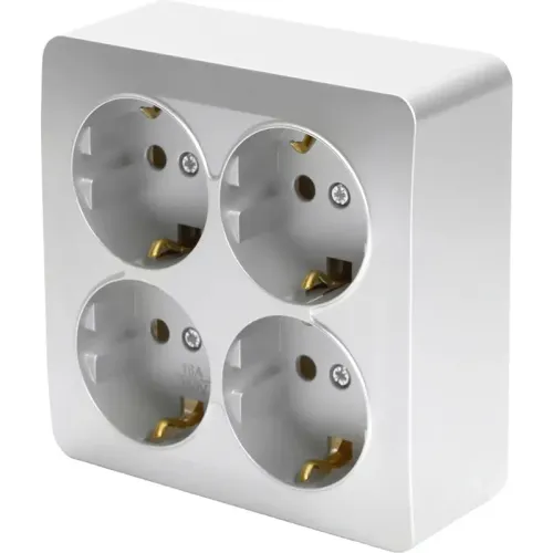 Розетка О/У 4-ая 2P+E STEKKER серебро квадрат MST16-14S-03 49334