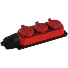 Колодка 3-пост. 2P+E каучуковая с защит. крышками красная  IP44 16А ЭРА RED-IP44 5070 (723796)