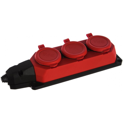 Колодка 3-пост. 2P+E каучуковая с защит. крышками красная  IP44 16А ЭРА RED-IP44 5070 (723796)
