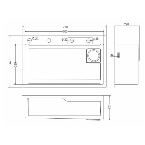 Мойка нерж. врезная MIXLINE PRO 750х460х215мм,черн.графит, сиф/доз/смесит/кол/д.р/о.с