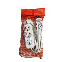 Удлинитель 3-мест. 5м 2P+E бел. 10А (ПВС 3х0,75) UNIVersal (240775)